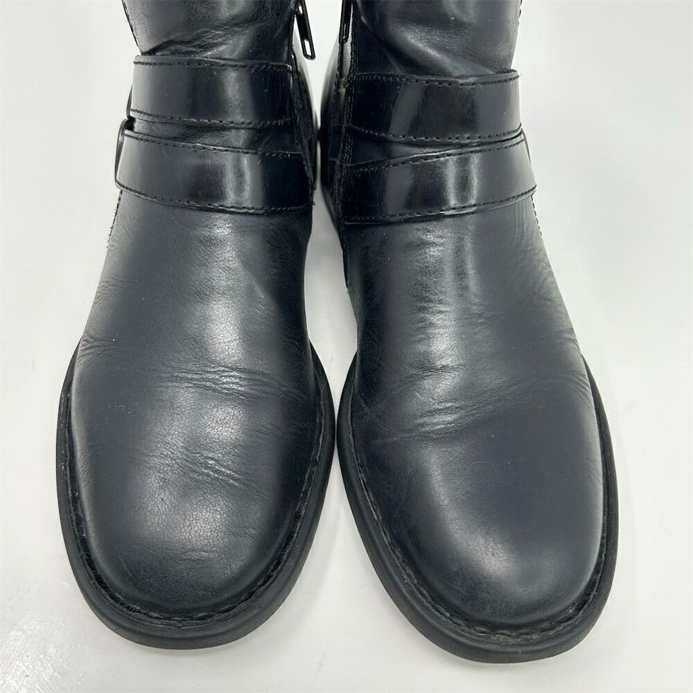 Born Women's Black Leather Ankle Booties Size 7.5 Casual Zip Buckle - Picture 5 of 11